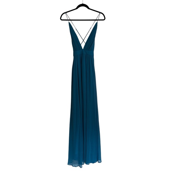 Rubber Ducky Pleated Blue V-Neck Maxi Dress - Picture 3 of 9